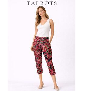 Talbots Petites 4P Red & Pink Floral Capri Pants Romantic Classic Fit
